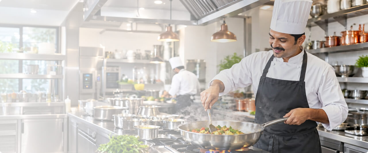 Chef preparing fresh Indian food